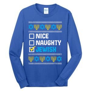 Nice Naughty Jewish Ugly Hanukkah Sweater Chanukah Jew Gift Tall Long Sleeve T-Shirt