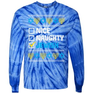 Nice Naughty Jewish Ugly Hanukkah Sweater Chanukah Jew Gift Tie-Dye Long Sleeve Shirt