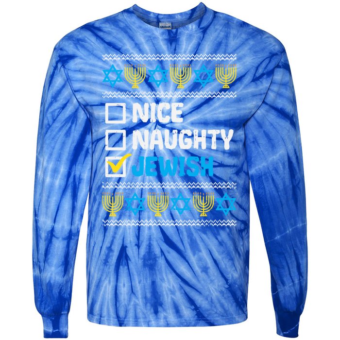 Nice Naughty Jewish Ugly Hanukkah Sweater Chanukah Jew Gift Tie-Dye Long Sleeve Shirt