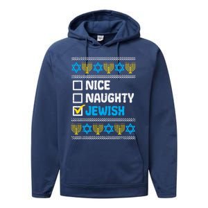 Nice Naughty Jewish Ugly Hanukkah Sweater Chanukah Jew Gift Performance Fleece Hoodie