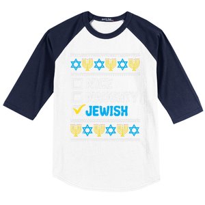 Nice Naughty Jewish Ugly Hanukkah Sweater Chanukah Jew Gift Baseball Sleeve Shirt