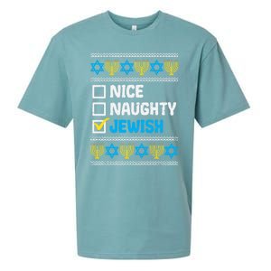 Nice Naughty Jewish Ugly Hanukkah Sweater Chanukah Jew Gift Sueded Cloud Jersey T-Shirt