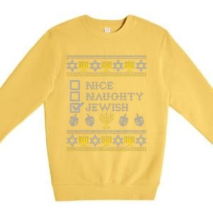 Nice Naughty Jewish Menorah Happy Hanukka Chanukah Holidays  Premium Crewneck Sweatshirt