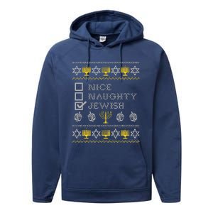 Nice Naughty Jewish Menorah Happy Hanukka Chanukah Holidays  Performance Fleece Hoodie