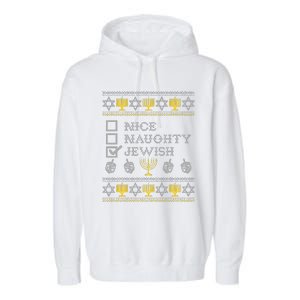 Nice Naughty Jewish Menorah Happy Hanukka Chanukah Holidays  Garment-Dyed Fleece Hoodie