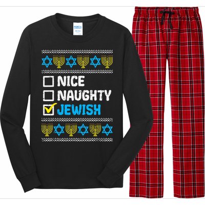 Nice Naughty Jewish Ugly Hanukkah Sweater Chanukah Jew Gift  Long Sleeve Pajama Set