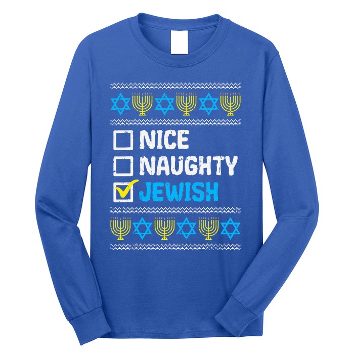 Nice Naughty Jewish Ugly Hanukkah Sweater Chanukah Jew Gift  Long Sleeve Shirt