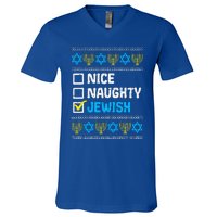 Nice Naughty Jewish Ugly Hanukkah Sweater Chanukah Jew Gift  V-Neck T-Shirt