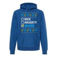 Nice Naughty Jewish Ugly Hanukkah Sweater Chanukah Jew Gift  Premium Hoodie