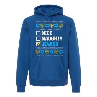 Nice Naughty Jewish Ugly Hanukkah Sweater Chanukah Jew Gift  Premium Hoodie