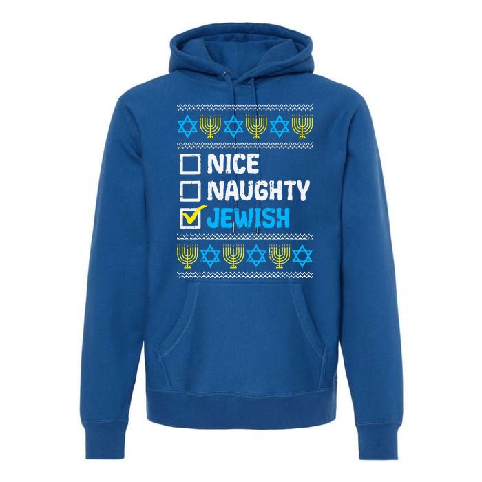 Nice Naughty Jewish Ugly Hanukkah Sweater Chanukah Jew Gift  Premium Hoodie