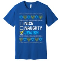 Nice Naughty Jewish Ugly Hanukkah Sweater Chanukah Jew Gift  Premium T-Shirt