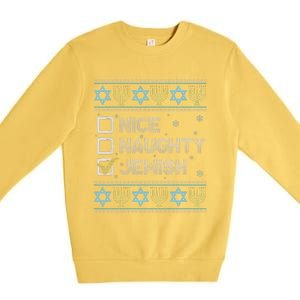 Nice Naughty Jewish Ugly Hanukkah Sweater Chanukah Jew Premium Crewneck Sweatshirt