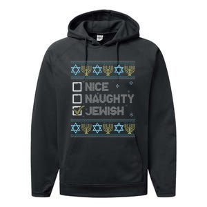 Nice Naughty Jewish Ugly Hanukkah Sweater Chanukah Jew Performance Fleece Hoodie