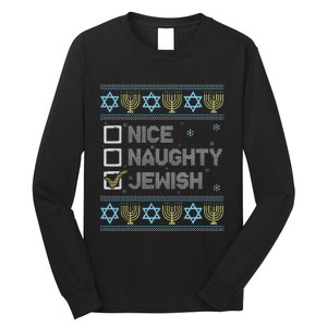 Nice Naughty Jewish Ugly Hanukkah Sweater Chanukah Jew Long Sleeve Shirt