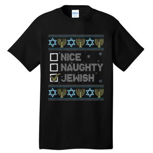 Nice Naughty Jewish Ugly Hanukkah Sweater Chanukah Jew Tall T-Shirt