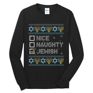 Nice Naughty Jewish Ugly Hanukkah Sweater Chanukah Jew Tall Long Sleeve T-Shirt