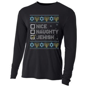 Nice Naughty Jewish Ugly Hanukkah Sweater Chanukah Jew Cooling Performance Long Sleeve Crew