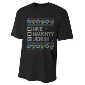 Nice Naughty Jewish Ugly Hanukkah Sweater Chanukah Jew Performance Sprint T-Shirt