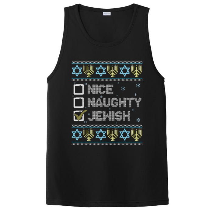 Nice Naughty Jewish Ugly Hanukkah Sweater Chanukah Jew PosiCharge Competitor Tank