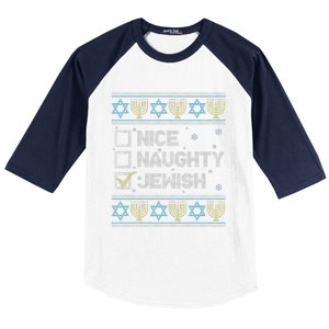 Nice Naughty Jewish Ugly Hanukkah Sweater Chanukah Jew Baseball Sleeve Shirt