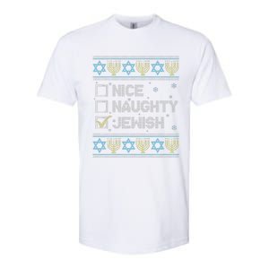 Nice Naughty Jewish Ugly Hanukkah Sweater Chanukah Jew Softstyle CVC T-Shirt