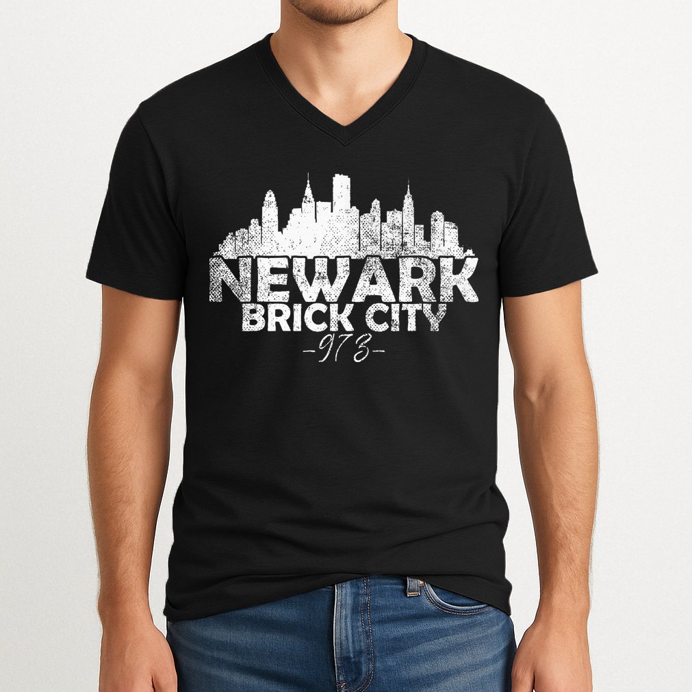 Newark New Jersey Nj Brick City Skyline V-Neck T-Shirt