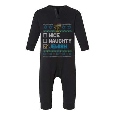 Nice Naughty Jewish Ugly Christmas Sweater Funny Hanukkah Gift Infant Fleece One Piece