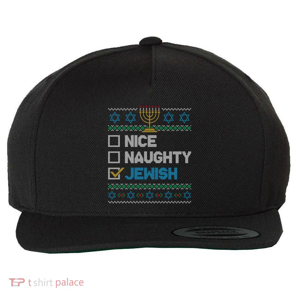 Nice Naughty Jewish Ugly Christmas Sweater Funny Hanukkah Gift Wool Snapback Cap