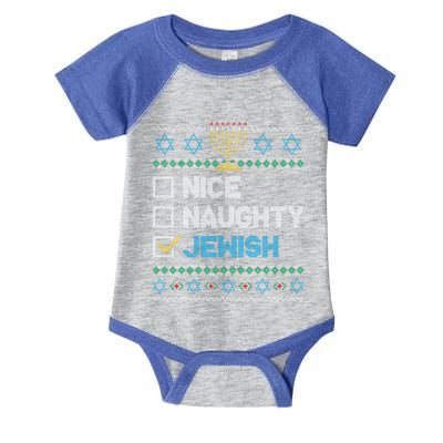 Nice Naughty Jewish Ugly Christmas Sweater Funny Hanukkah Gift Infant Baby Jersey Bodysuit