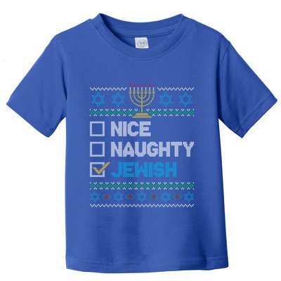 Nice Naughty Jewish Ugly Christmas Sweater Funny Hanukkah Gift Toddler T-Shirt