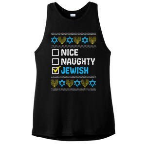 Nice Naughty Jewish Ugly Hanukkah Sweater Chanukah Jew Ladies PosiCharge Tri-Blend Wicking Tank