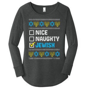 Nice Naughty Jewish Ugly Hanukkah Sweater Chanukah Jew Women's Perfect Tri Tunic Long Sleeve Shirt