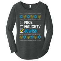 Nice Naughty Jewish Ugly Hanukkah Sweater Chanukah Jew Women's Perfect Tri Tunic Long Sleeve Shirt