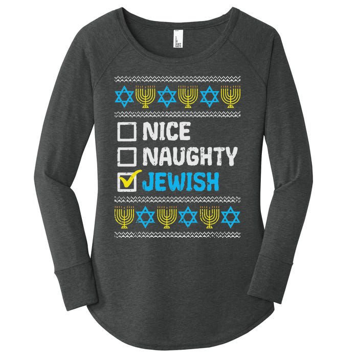 Nice Naughty Jewish Ugly Hanukkah Sweater Chanukah Jew Women's Perfect Tri Tunic Long Sleeve Shirt