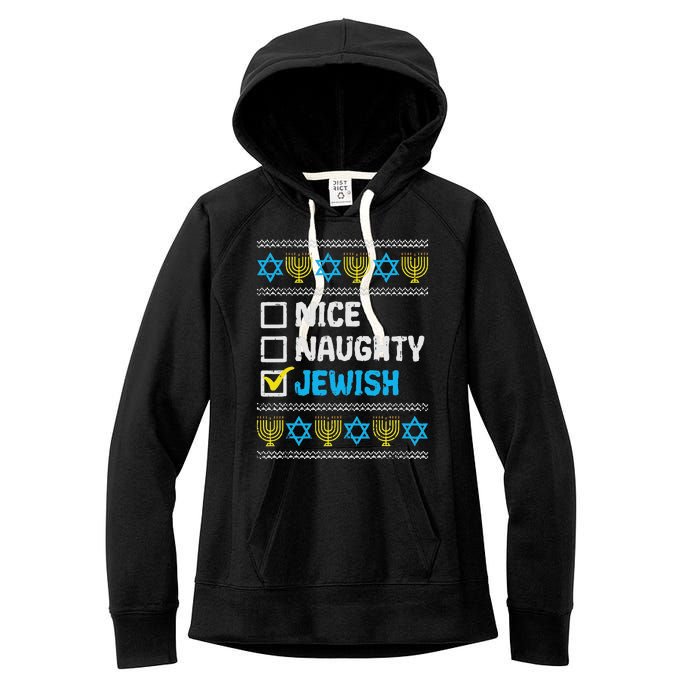 Nice Naughty Jewish Ugly Hanukkah Sweater Chanukah Jew Women's Fleece Hoodie