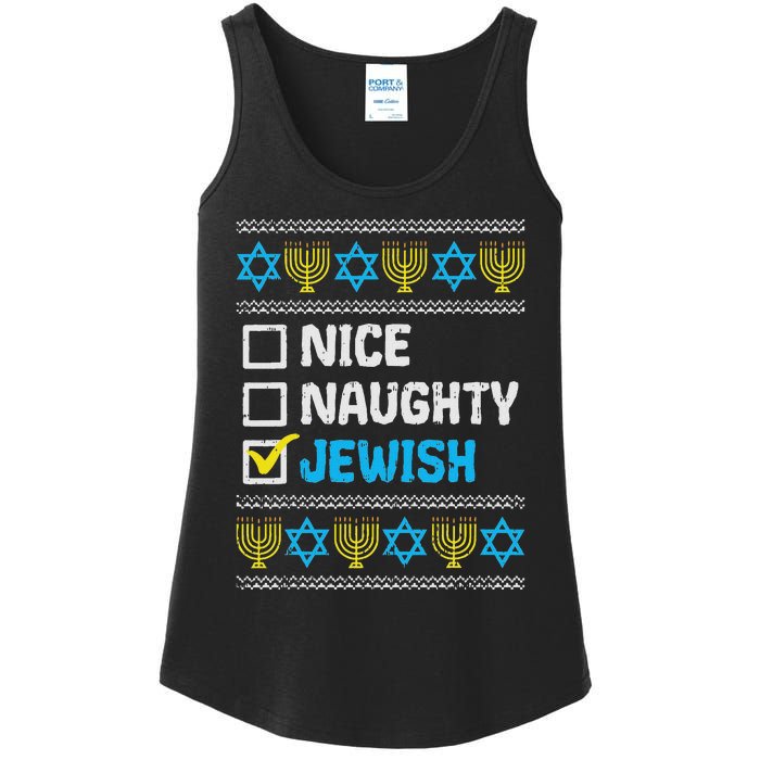 Nice Naughty Jewish Ugly Hanukkah Sweater Chanukah Jew Ladies Essential Tank