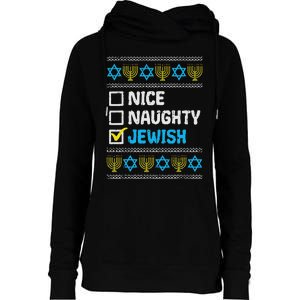 Nice Naughty Jewish Ugly Hanukkah Sweater Chanukah Jew Womens Funnel Neck Pullover Hood