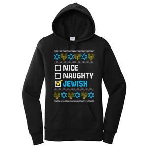 Nice Naughty Jewish Ugly Hanukkah Sweater Chanukah Jew Women's Pullover Hoodie