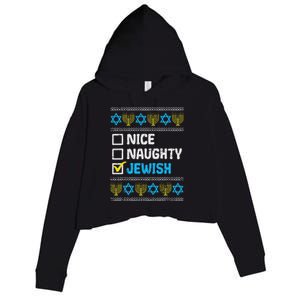 Nice Naughty Jewish Ugly Hanukkah Sweater Chanukah Jew Crop Fleece Hoodie