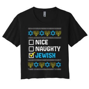 Nice Naughty Jewish Ugly Hanukkah Sweater Chanukah Jew Women's Crop Top Tee