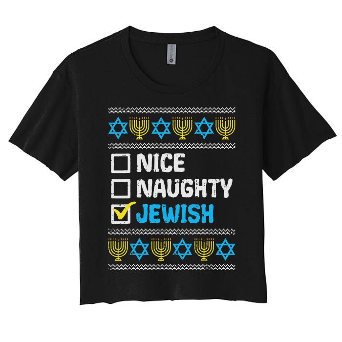 Nice Naughty Jewish Ugly Hanukkah Sweater Chanukah Jew Women's Crop Top Tee