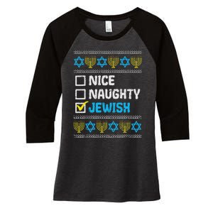 Nice Naughty Jewish Ugly Hanukkah Sweater Chanukah Jew Women's Tri-Blend 3/4-Sleeve Raglan Shirt