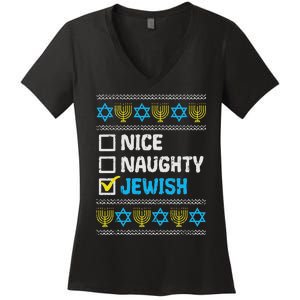 Nice Naughty Jewish Ugly Hanukkah Sweater Chanukah Jew Women's V-Neck T-Shirt