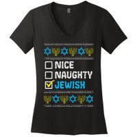 Nice Naughty Jewish Ugly Hanukkah Sweater Chanukah Jew Women's V-Neck T-Shirt