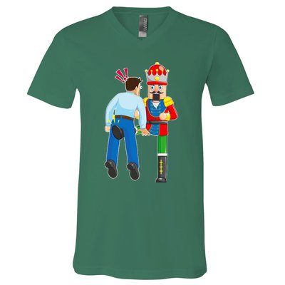 Naughty Nutcracker Kicks & Cracks ManS Nuts V-Neck T-Shirt