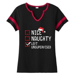 Nice Naughty Left Unsupervised Christmas List Ladies Halftime Notch Neck Tee