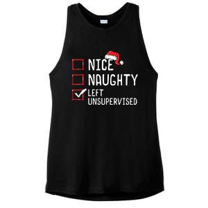 Nice Naughty Left Unsupervised Christmas List Ladies PosiCharge Tri-Blend Wicking Tank