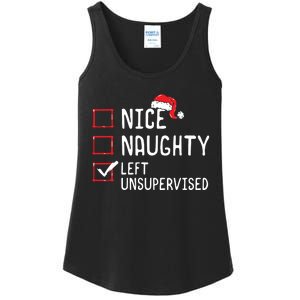 Nice Naughty Left Unsupervised Christmas List Ladies Essential Tank