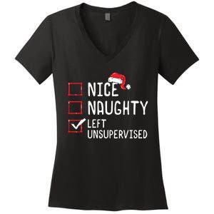 Nice Naughty Left Unsupervised Christmas List Women's V-Neck T-Shirt